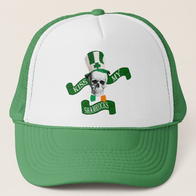 Funny gothic skull Irish  St Patrick's day Trucker Hat (Front)