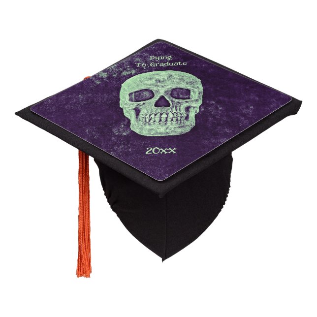 Funny Gothic Skull Old Purple Green Grunge Graduation Cap Topper (Angled)