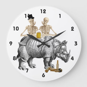 Funny gothic steampunk skeltons and rhino large clock