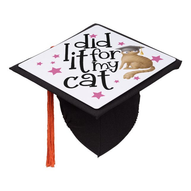 Funny Grad Did It For My Cat Cute Black White Graduation Cap Topper (Angled)