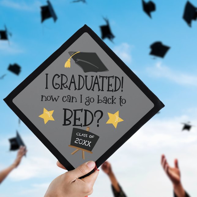 Funny Grad Now Can I Go Back To Bed Grey Graduation Cap Topper (Creator Uploaded)