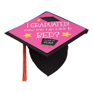 Funny Grad Now Can I Go Back To Bed Pink Graduation Cap Topper