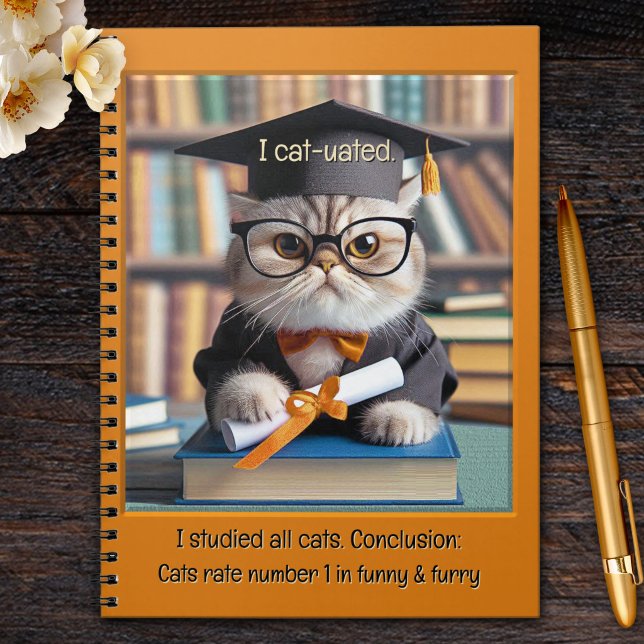 Funny Graduate Cat Student Notebook (Notebook featuring a funny serious-looking cat in graduation outfit - perfect for students)