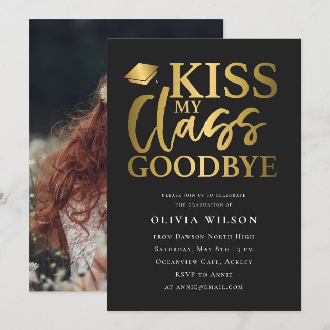 Funny Graduate Typography Graduation Party Photo Invitation (Front/Back)