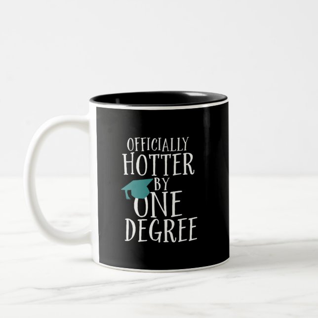 Funny Graduation Officially Hotter by One Degree Two-Tone Coffee Mug (Left)