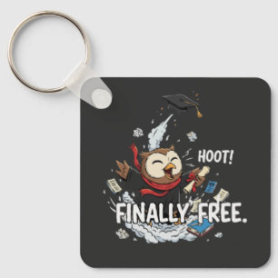 Funny Graduation Owl Finally Free Retro Cartoon Keychain