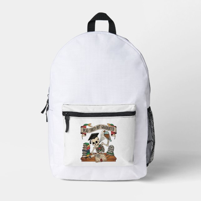 Funny Graduation Skeleton 2026 – Dead Tired Printed Backpack (Front)