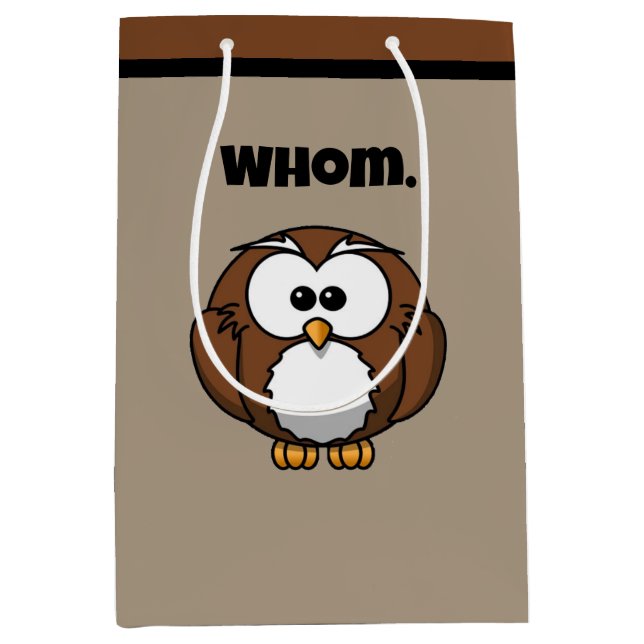 Funny Grammar Owl Cartoon for Writers & Word Nerds Medium Gift Bag (Front)