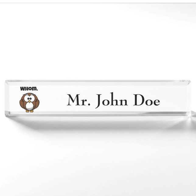 Funny Grammar Owl Cartoon for Writers & Word Nerds Nameplate (Front)