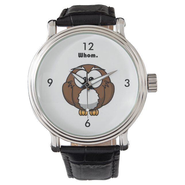 Funny Grammar Owl Cartoon for Writers & Word Nerds Watch (Front)