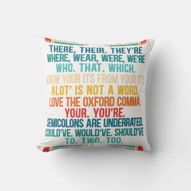 Funny Grammar Police Grammar Nazy English Writing  Throw Pillow (Front)