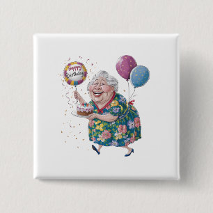 Funny Grandma Bday Cake And Balloon 2 Inch Square Button