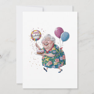 Funny Grandma Bday Cake And Balloon Invitation
