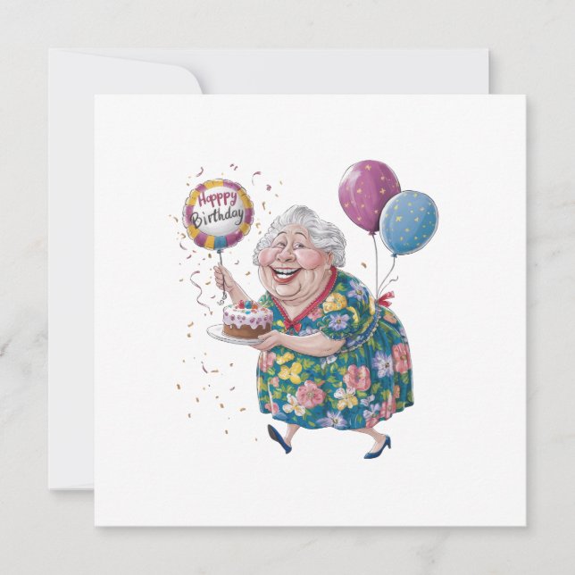 Funny Grandma Bday Cake And Balloon Invitation (Front)