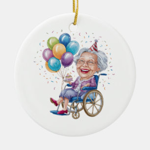 Funny Grandma Birthday Gift for Elderly Aunt Ceramic Ornament