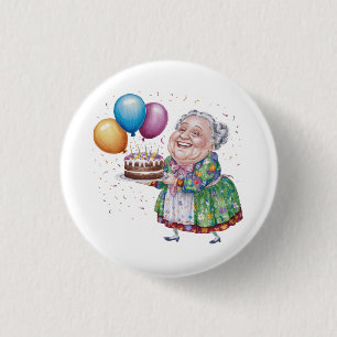 Funny Grandma Floral Apron Bday Art 1 Inch Round Button