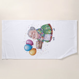 Funny Grandma Floral Apron Bday Art Beach Towel