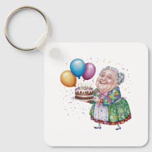 Funny Grandma Floral Apron Bday Art Keychain