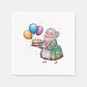 Funny Grandma Floral Apron Bday Art Napkin
