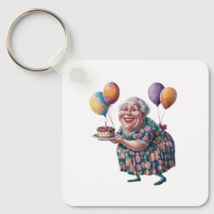 Funny Grandma Floral Dress Bday Art Keychain