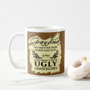 Funny Grandma Gift   No Ugly Grandchildren Cheetah Coffee Mug