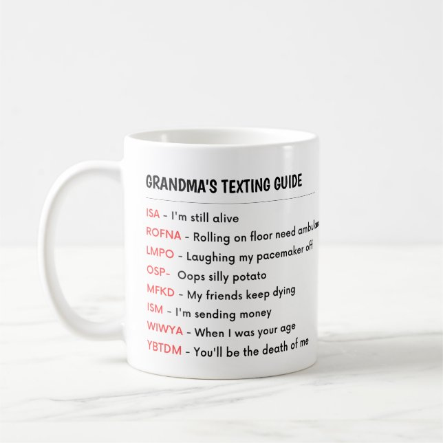 FUNNY Grandma Grandpa Grandparent TEXTING GUIDE Coffee Mug (Left)