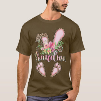 Funny Grandma Leopard Rabbit Bunny Family Happy Ea T-Shirt