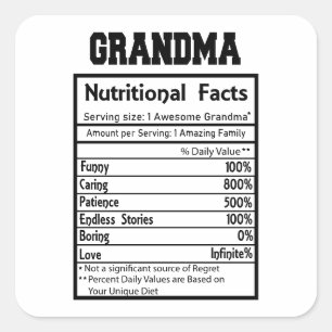 Funny Grandma Nutritional Facts   Cute Grandparent Square Sticker