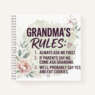 Funny Grandma Rules Floral Watercolor Family Quote Notebook
