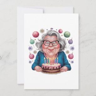 Funny Grandma Staring at Cake Bday Art Card