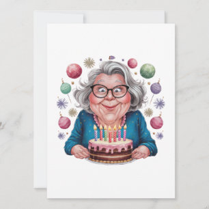 Funny Grandma Staring at Cake Bday Art Invitation