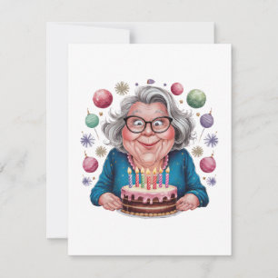 Funny Grandma Staring at Cake Bday Art Invitation