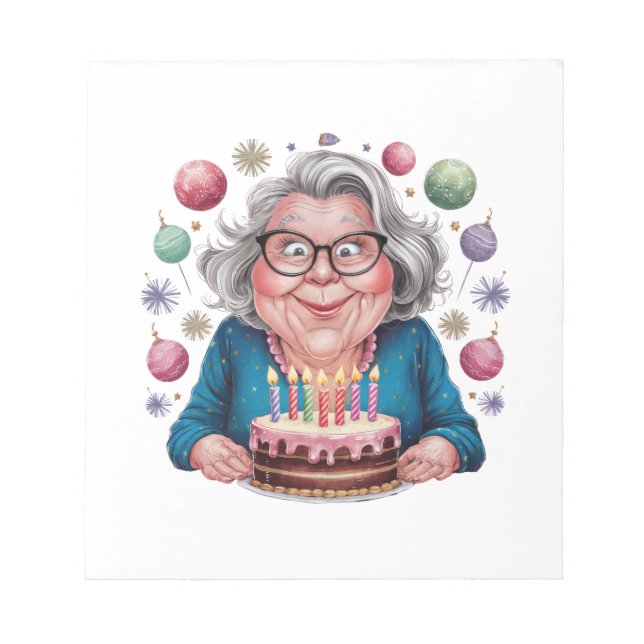 Funny Grandma Staring at Cake Bday Art Notepad (Front)