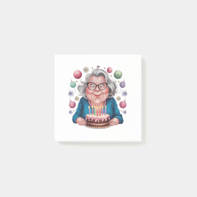 Funny Grandma Staring at Cake Bday Art Post-it Notes (Front)