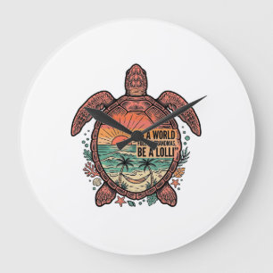 Funny Grandma Turtle Beach Vintage Shirt Design_1 Large Clock