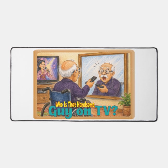 Funny Grandpa Confusing Mirror with TV Drawing Desk Mat (Front)