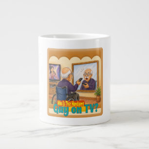 Funny Grandpa Confusing Mirror with TV Drawing Large Coffee Mug