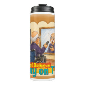 Funny Grandpa Confusing Mirror with TV Drawing Thermal Tumbler