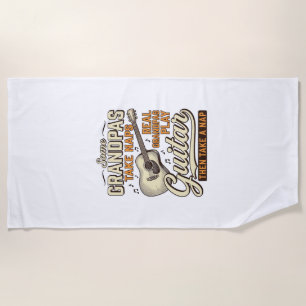 Funny Grandpa Guitar Vintage Engraving Shirt Desig Beach Towel
