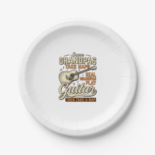 Funny Grandpa Guitar Vintage Engraving Shirt Desig Paper Plate