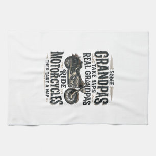 Funny Grandpa Motorcycle Nap Vintage Vector Design Kitchen Towel