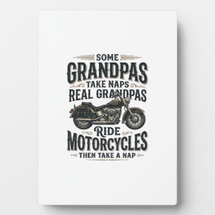 Funny Grandpa Motorcycle Nap Vintage Vector Design Plaque
