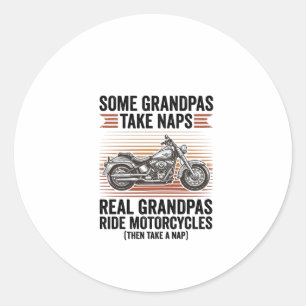 Funny Grandpa Motorcycle Vintage Engraving T-Shirt Classic Round Sticker