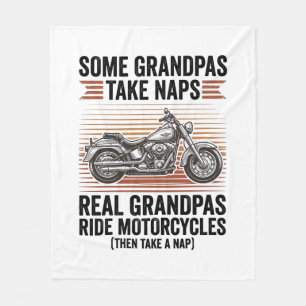 Funny Grandpa Motorcycle Vintage Engraving T-Shirt Fleece Blanket