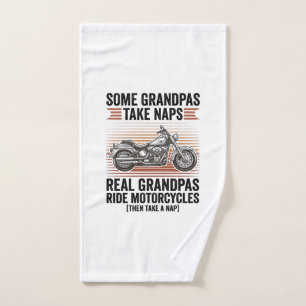 Funny Grandpa Motorcycle Vintage Engraving T-Shirt Hand Towel