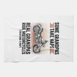 Funny Grandpa Motorcycle Vintage Engraving T-Shirt Kitchen Towel