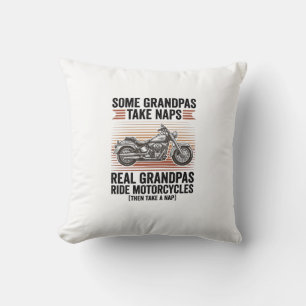 Funny Grandpa Motorcycle Vintage Engraving T-Shirt Throw Pillow
