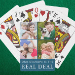 Funny Grandpa Saying Grandchildren 4 Photo Teal Playing Cards<br><div class="desc">Create a photo collage deck of playing cards for a grandfather with the suggested editable funny saying OUR (or MY) GRANDPA IS THE REAL DEAL and 4 pictures against an editable teal blue background colour. CHANGES: The background colour or text font style, colour, size and placement can be changed by...</div>