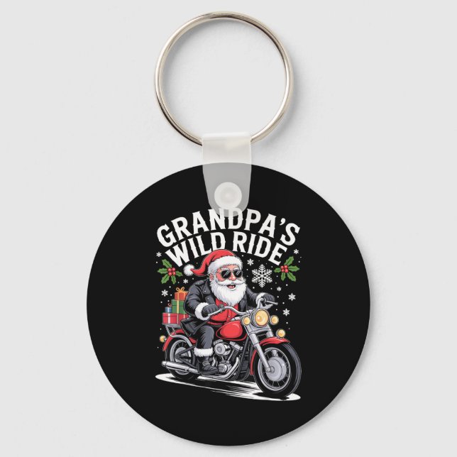 Funny Grandpa's Biker Ride Christmas Motorcycle Sa Keychain (Front)