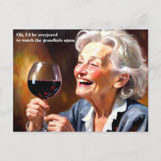Funny Granny Drinking Wine Postcard